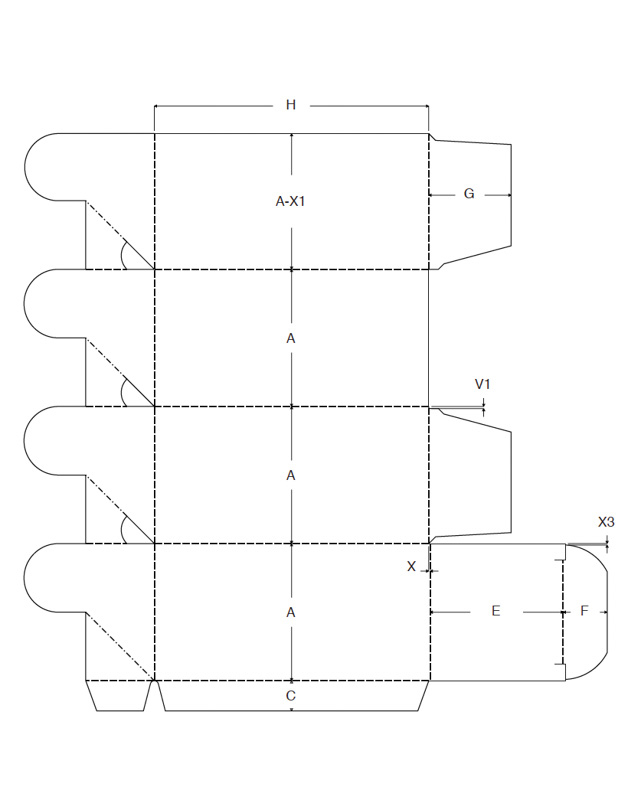 Faltschachtel Verpackung ECMA F1021 technische Zeichnung